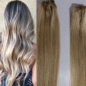 18″ Machine Weft Hair Weave, Sew In,100 grams,100% Human Hair Extensions# 18/613